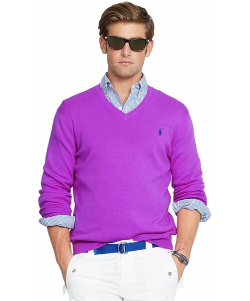 POLO RALPH LAUREN（ポロ ラルフ ローレン）の「Polo Ralph Lauren Pima V-Neck Sweater（ニット/セーター・メンズ・Hot Coral/Liquid Blue/Optic Lime/Hunter Navy/Magenta Rose/Saturn Blue/Light Grey Heather/White・S/L/M/XL/XXL）」の6枚目の写真