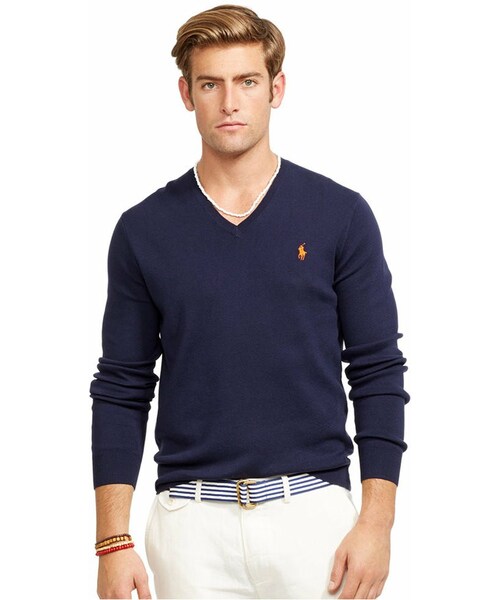 POLO RALPH LAUREN（ポロ ラルフ ローレン）の「Polo Ralph Lauren Pima V-Neck Sweater（ニット/セーター・メンズ・Hot Coral/Liquid Blue/Optic Lime/Hunter Navy/Magenta Rose/Saturn Blue/Light Grey Heather/White・S/L/M/XL/XXL）」の8枚目の写真