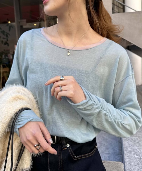 CIAOPANIC TYPY（チャオパニックティピー）の「袖くしゅくしゅシアーTEE（Tシャツ/カットソー・レディース・オフホワイト/ブルー/ブラック・ONE）」の3枚目の写真