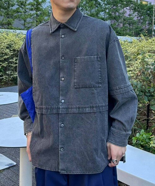 CIAOPANIC TYPY（チャオパニックティピー）の「【SOUNDS GOOOOD / サウンズグッド】切替レギュラーカラーオーバーシャツ（トップス・レディース・サックスブルー/ブルー/ブラウン/ブラック・ONE）」の2枚目の写真