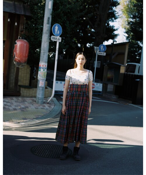 ワンピース HOLIDAY CHECK LINEN VOLUME STRAP DRESS HOLIDAY CHECK LINEN VOLUME STRAP DRESS