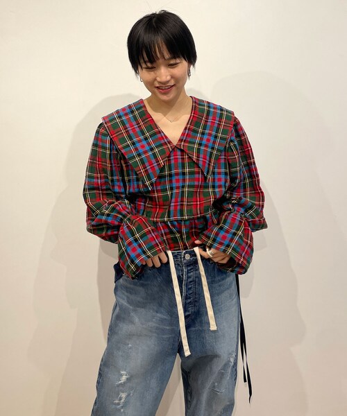 リネンビッグチェックカットソーを使った人気ファッション