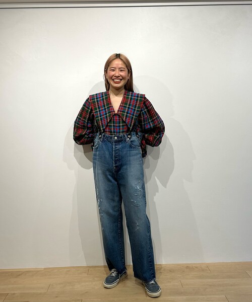 リネンビッグチェックカットソーを使った人気ファッション