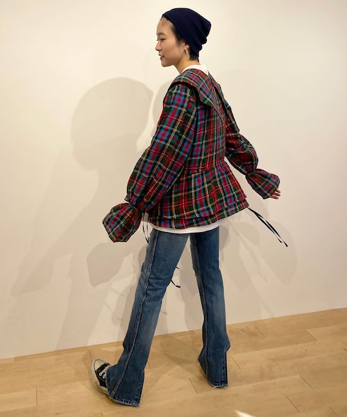 HOLIDAY（ホリデイ）の「CHECK LINEN BIG COLLAR BLOUSE