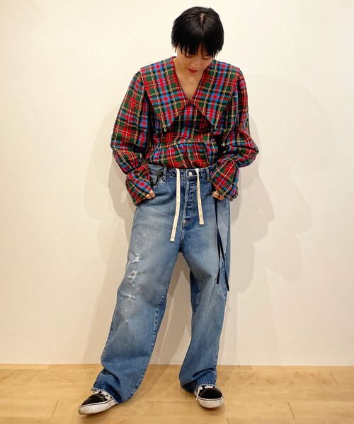 リネンビッグチェックカットソーを使った人気ファッション