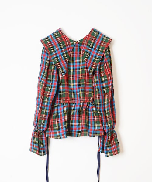 HOLIDAY（ホリデイ）の「CHECK LINEN BIG COLLAR BLOUSE