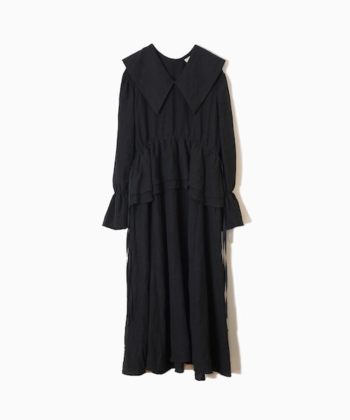 LINEN BIG COLLAR LONG DRESS