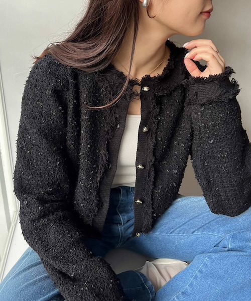 one after another NICE CLAUP（ワンアフターアナザーナイスクラップ）の「【高見えコーデ◎】ツイードカーデ（カーディガン/ボレロ・レディース・ホワイト系その他/グレー系その他/ブラック系その他・0）」の2枚目の写真