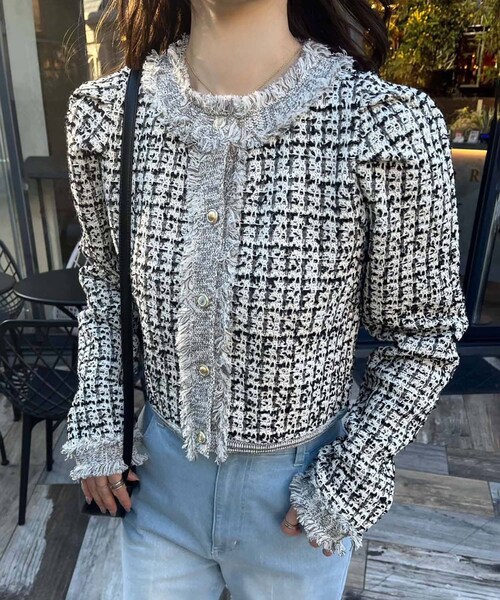 one after another NICE CLAUP（ワンアフターアナザーナイスクラップ）の「【高見えコーデ◎】ツイードカーデ（カーディガン/ボレロ・レディース・ホワイト系その他/グレー系その他/ブラック系その他・0）」の3枚目の写真