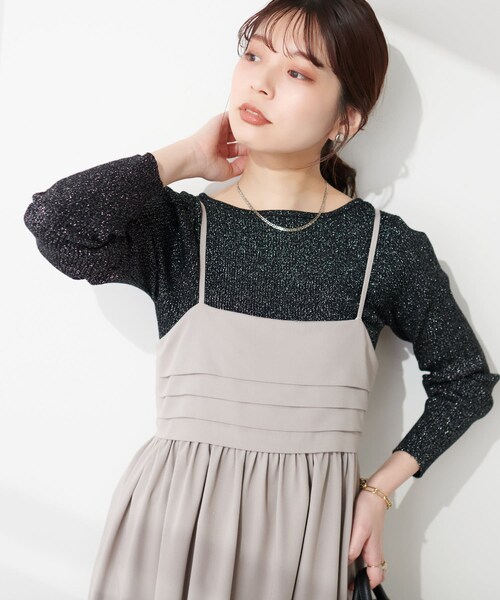 natural couture(ナチュラルクチュール)の「前後2wayラメリブニット(ニット/セーター・レディース・アイボリー/ライトグレー/ミント/ブラック・FREE)」の2枚目の写真