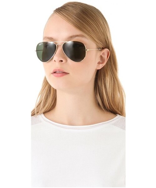 Ray-Ban(レイバン)の「Ray-Ban Polarized Aviator Sunglasses(サングラス・レディース・Gold/Green Polar・One Size)」の3枚目の写真