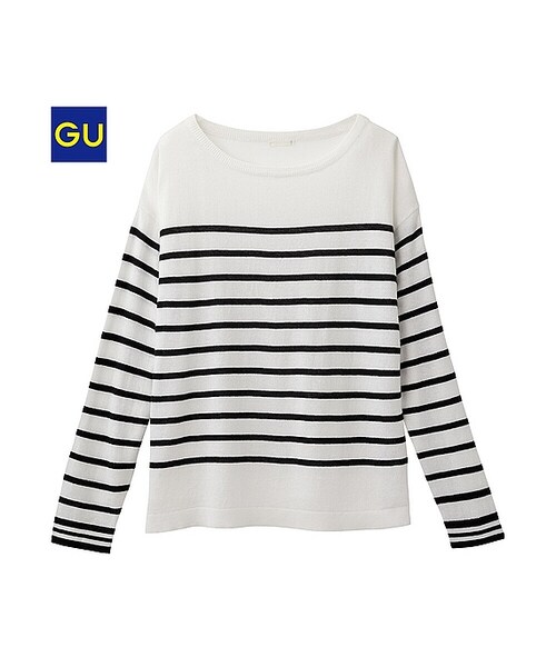 GU（ジーユー）の「（GU）コンビネーションセーター（ボーダー・長袖）（WOMEN ⁄ ニット・レディース・GRAY/OFF WHITE/BLUE・XL/S/L/M）」の2枚目の写真