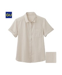 GU | （GU）ロールアップシャツ（ストライプ・半袖）(トップス)