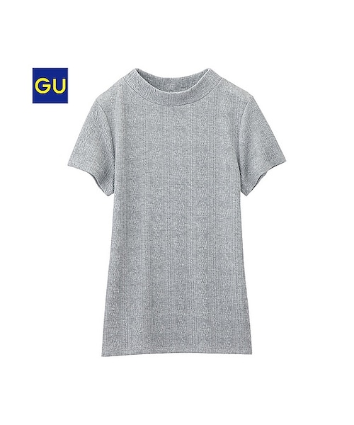 GU（ジーユー）の「（GU）ジャカードハイネックＴ（半袖）（WOMEN ⁄ カットソー（Ｔシャツ）・レディース・OFF WHITE/YELLOW/GRAY・XL/L/S/M）」の2枚目の写真