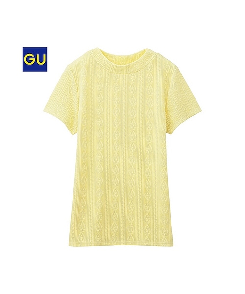 GU（ジーユー）の「（GU）ジャカードハイネックＴ（半袖）（WOMEN ⁄ カットソー（Ｔシャツ）・レディース・OFF WHITE/YELLOW/GRAY・XL/L/S/M）」の3枚目の写真