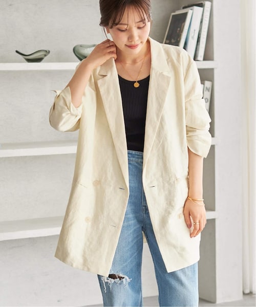 【美品】plage VIS/LINEN DB ジャケット / グレー VIS/LINEN DB ジャケット（テーラードジャケット）｜Plage