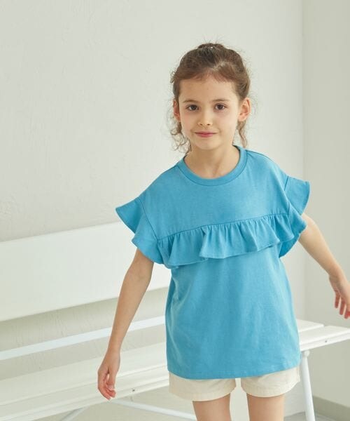 pairmanon（ペアマノン）の「選べるデザイン ガールズフリルトップス（トップス・ホワイト01/アイボリーボーダー03/ブラック09/ブラックボーダー18/ブラックフラワー19/ピンク20/ライトピンク21/ライトピンク24/ピンクフラワー25/ライム63/ライトベージュ64/ミントボーダー75/ブルー80/ライトブルー81/ブルー84/ミックスボーダー85/パープル90/ラベンダー92/パープル93・100/110/120/130/140/150/80/90）」の18枚目の写真