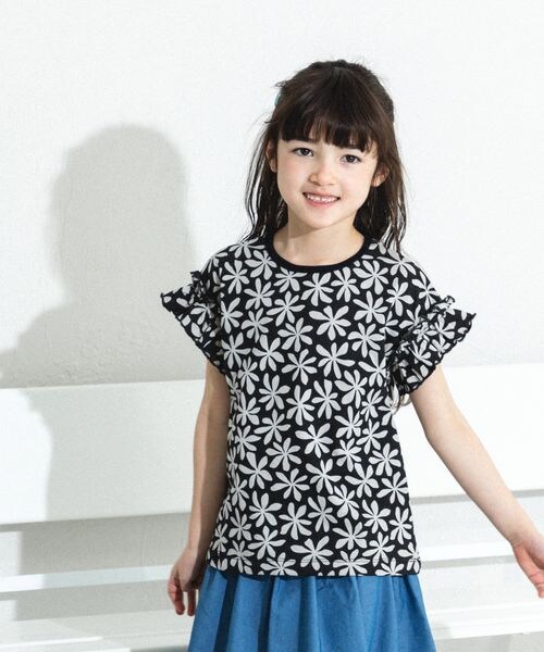 pairmanon（ペアマノン）の「選べるデザイン ガールズフリルトップス（トップス・ホワイト01/アイボリーボーダー03/ブラック09/ブラックボーダー18/ブラックフラワー19/ピンク20/ライトピンク21/ライトピンク24/ピンクフラワー25/ライム63/ライトベージュ64/ミントボーダー75/ブルー80/ライトブルー81/ブルー84/ミックスボーダー85/パープル90/ラベンダー92/パープル93・100/110/120/130/140/150/80/90）」の8枚目の写真