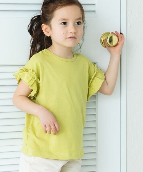 pairmanon（ペアマノン）の「選べるデザイン ガールズフリルトップス（トップス・ホワイト01/アイボリーボーダー03/ブラック09/ブラックボーダー18/ブラックフラワー19/ピンク20/ライトピンク21/ライトピンク24/ピンクフラワー25/ライム63/ライトベージュ64/ミントボーダー75/ブルー80/ライトブルー81/ブルー84/ミックスボーダー85/パープル90/ラベンダー92/パープル93・100/110/120/130/140/150/80/90）」の13枚目の写真