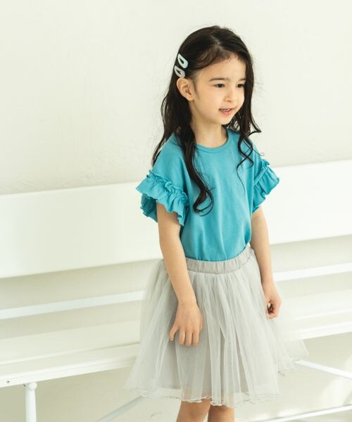 pairmanon（ペアマノン）の「選べるデザイン ガールズフリルトップス（トップス・ホワイト01/アイボリーボーダー03/ブラック09/ブラックボーダー18/ブラックフラワー19/ピンク20/ライトピンク21/ライトピンク24/ピンクフラワー25/ライム63/ライトベージュ64/ミントボーダー75/ブルー80/ライトブルー81/ブルー84/ミックスボーダー85/パープル90/ラベンダー92/パープル93・100/110/120/130/140/150/80/90）」の16枚目の写真