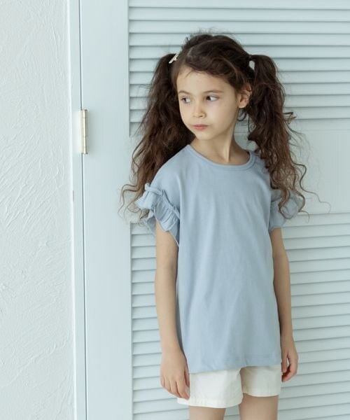 pairmanon（ペアマノン）の「選べるデザイン ガールズフリルトップス（トップス・ホワイト01/アイボリーボーダー03/ブラック09/ブラックボーダー18/ブラックフラワー19/ピンク20/ライトピンク21/ライトピンク24/ピンクフラワー25/ライム63/ライトベージュ64/ミントボーダー75/ブルー80/ライトブルー81/ブルー84/ミックスボーダー85/パープル90/ラベンダー92/パープル93・100/110/120/130/140/150/80/90）」の17枚目の写真