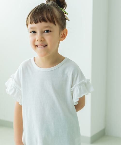 pairmanon（ペアマノン）の「選べるデザイン ガールズフリルトップス（トップス・ホワイト01/アイボリーボーダー03/ブラック09/ブラックボーダー18/ブラックフラワー19/ピンク20/ライトピンク21/ライトピンク24/ピンクフラワー25/ライム63/ライトベージュ64/ミントボーダー75/ブルー80/ライトブルー81/ブルー84/ミックスボーダー85/パープル90/ラベンダー92/パープル93・100/110/120/130/140/150/80/90）」の21枚目の写真