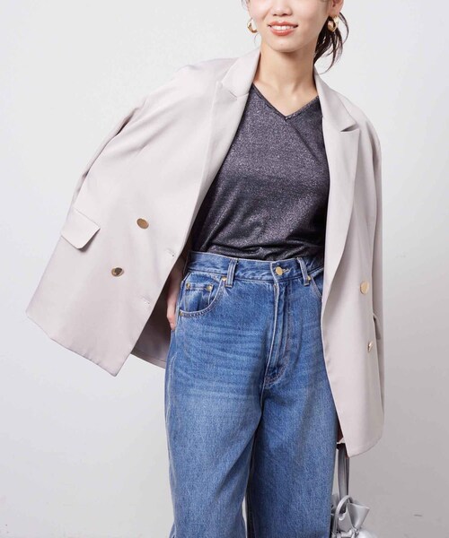 Chez toi(シェトワ)の「前後2WAYラメタンク(タンクトップ・レディース・オフホワイト/オレンジ/ライトグレー/ブラック・F)」の2枚目の写真