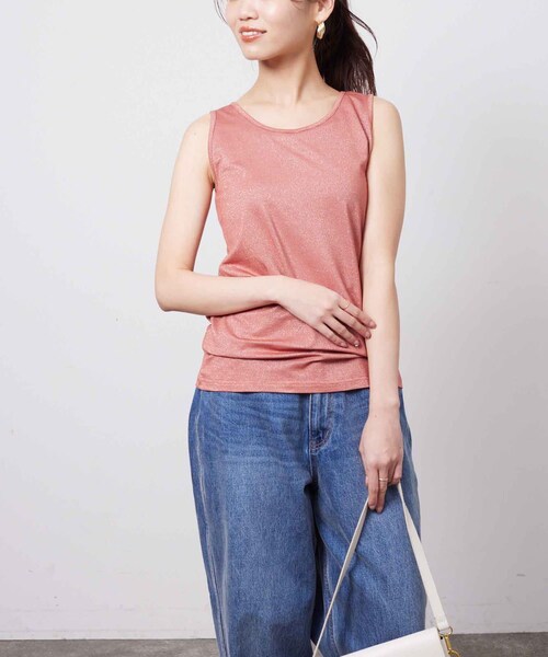 Chez toi(シェトワ)の「前後2WAYラメタンク(タンクトップ・レディース・オフホワイト/オレンジ/ライトグレー/ブラック・F)」の4枚目の写真