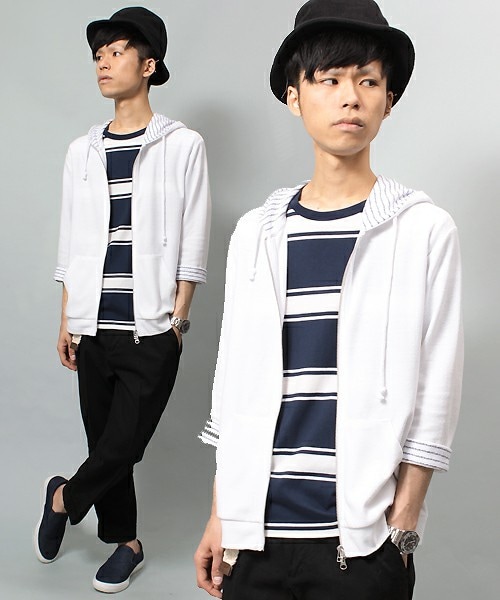 UNION STATION（ユニオンステーション）の「七分カットパーカー（パーカー・メンズ・ホワイト/ブルー/ネイビー・MEDIUM/LARGE/LL）」の2枚目の写真