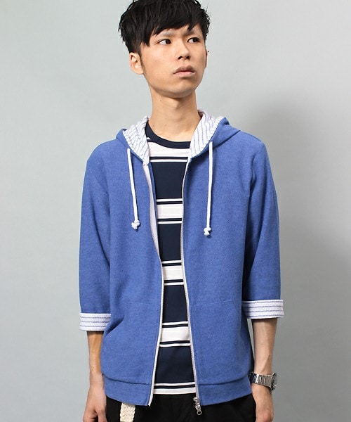 UNION STATION（ユニオンステーション）の「七分カットパーカー（パーカー・メンズ・ホワイト/ブルー/ネイビー・MEDIUM/LARGE/LL）」の3枚目の写真