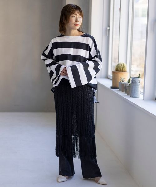 LEPSIM（レプシィム）の「7ゲージフリンジニットスカート（スカート・オフホワイト08/ブラック09・FREE SIZE）」の10枚目の写真