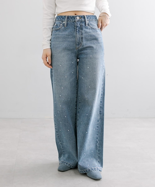 mystic（ミスティック）の「【2色展開】ラインストーンデニム（デニムパンツ・レディース・オフホワイト/ブルー・1/2）」の2枚目の写真