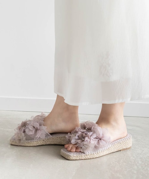 RANDA（ランダ）の「シフォンフラワーミュールサンダル（）」 - WEAR