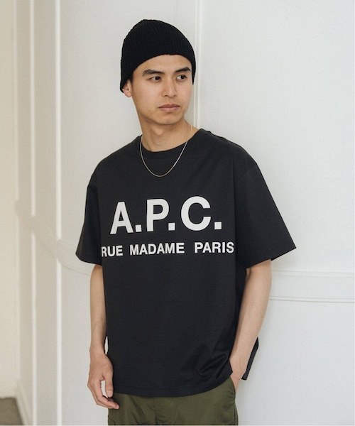 エディフィス別注A.P.C. ブラック Tシャツ Lサイズ A.P.C. / アーペーセー】別注 オーバーサイズ プリント トリムT