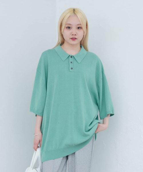 ニット セーター 「WHIMSIC」ファインニットショートスリーブポロシャツ レディース メンズ WHIMSIC ニット セーター 「WHIMSIC」ファインニットショート