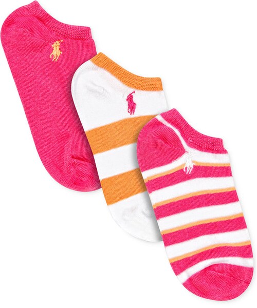 RALPH LAUREN(ラルフ ローレン)の「Ralph Lauren Girls' or Little Girls' 3-Pack Rugby Stripe Socks(ソックス/靴下・キッズ・Bright Pink・8-9.5/4-6x/9-11)」の1枚目の写真