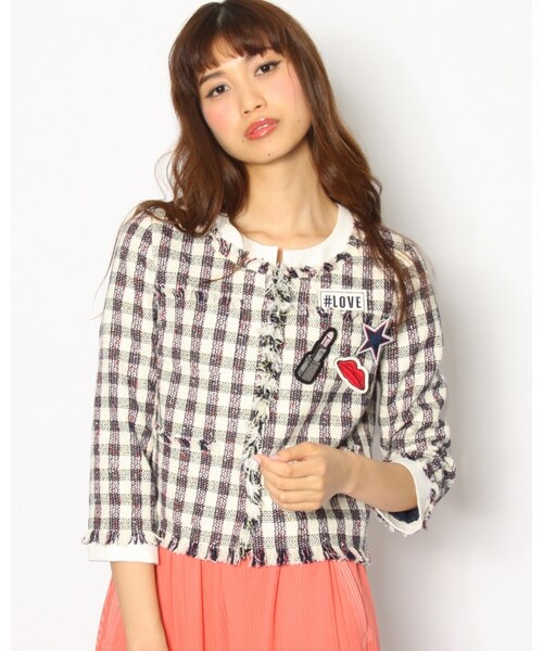 VICKY(ビッキー)の「【先行予約】ギンガムファンシーワッペン付ノーカラージャケット(ジャケット/アウター・レディース・ホワイト系/レッド系・S/M)」の1枚目の写真