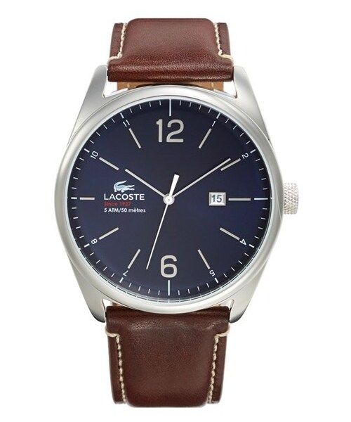 LACOSTE(ラコステ)の「Lacoste 'Austin' Leather Strap Watch, 44mm(アナログ腕時計・メンズ・Brown/ Silver/ Blue)」の4枚目の写真