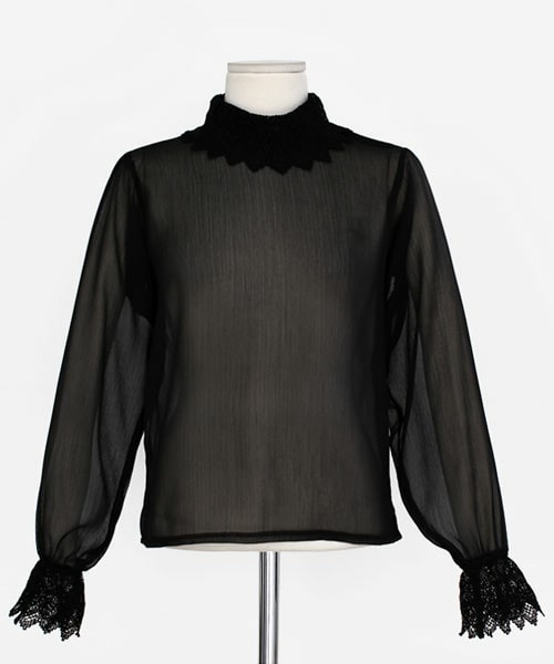 DHOLIC（ディーホリック）の「ハイネックシースルーブラウス（シャツ/ブラウス・レディース・ホワイトアイボリー/ブラック・FREE）」の2枚目の写真