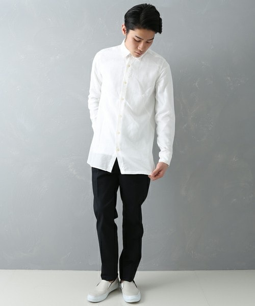 STUDIOUS（ステュディオス）の「レーヨンリネンロングシャツ O.WHT