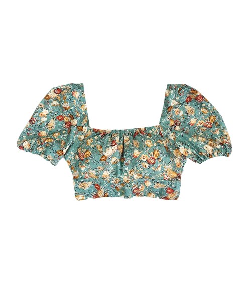 PEAK&PINE（ピークアンドパイン）の「★即納★【2024年新作】レトロ小花柄バックリボンパフスリーブワンピ見えビキニ（その他・レディース・ホワイト/グリーン・9M★即納★）」の9枚目の写真