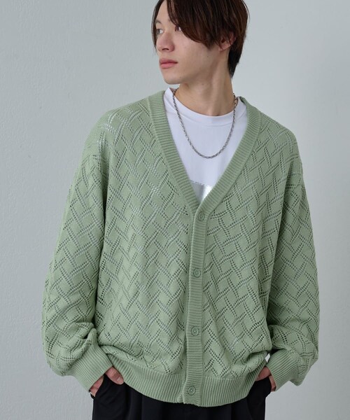 COLONY 2139（コロニートゥーワンスリーナイン）の「透かし編みリラックスカーディガン（カーディガン/ボレロ・メンズ・ブラック/グリーン・M/L）」の2枚目の写真