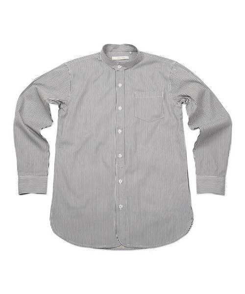 plain-me(プレインミー)の「立領條紋長版襯衫(その他・メンズ・黑白/藍白・S/M/L)」の1枚目の写真