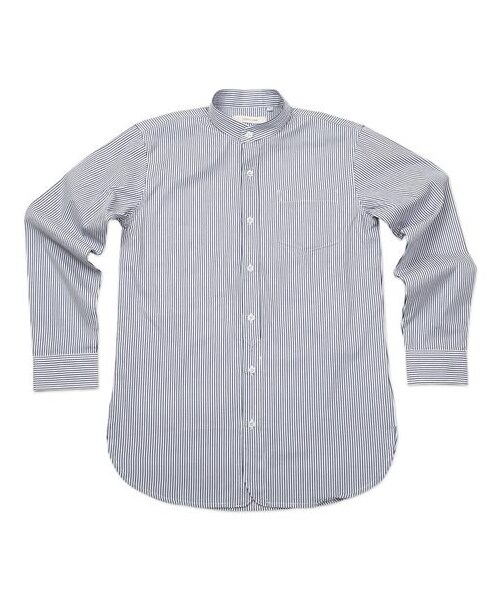 plain-me(プレインミー)の「立領條紋長版襯衫(その他・メンズ・黑白/藍白・S/M/L)」の2枚目の写真
