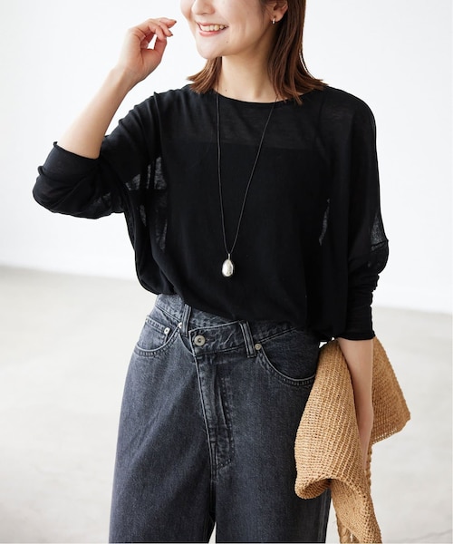 【新品タグ付き】SLOBE IENA コットンシルクビッグプルオーバー／ブラック SLOBE IENA（スローブイエナ）の「《予約》コットンシルクビッグプル