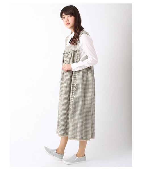 Samansa Mos2（サマンサ モスモス）の「綿麻ギンガムノースリーブワンピース 1101842-12-11-11（ワンピース・レディース・ブラック/オレンジ/モカ/グリーン・M）」の6枚目の写真