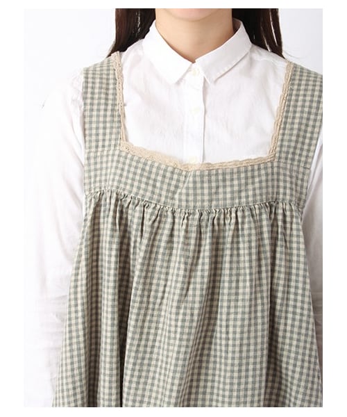 Samansa Mos2（サマンサ モスモス）の「綿麻ギンガムノースリーブワンピース 1101842-12-11-11（ワンピース・レディース・ブラック/オレンジ/モカ/グリーン・M）」の8枚目の写真