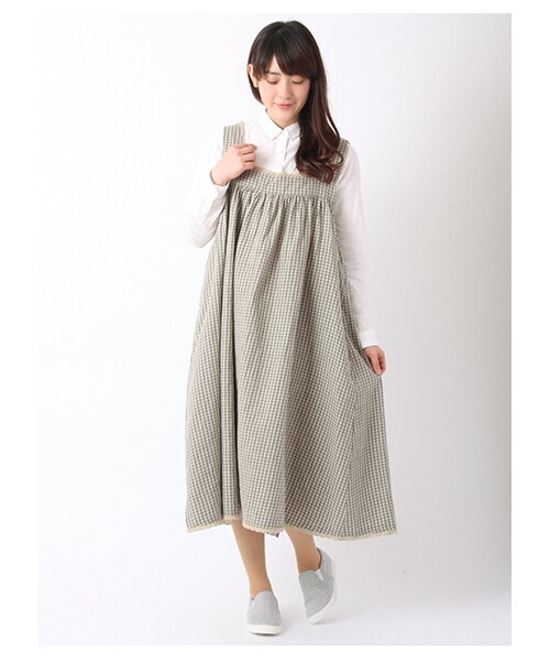 Samansa Mos2（サマンサ モスモス）の「綿麻ギンガムノースリーブワンピース 1101842-12-11-11（ワンピース・レディース・ブラック/オレンジ/モカ/グリーン・M）」の3枚目の写真