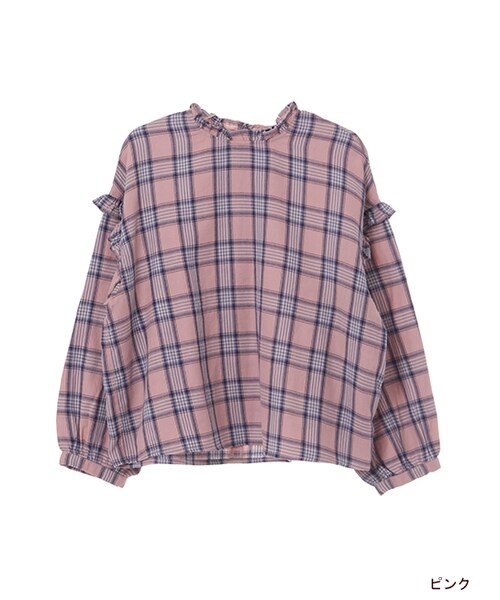 w closet（ダブルクローゼット）の「チェック柄フリルプルオーバー（トップス・レディース・ピンク/ブルー・FREE）」の2枚目の写真