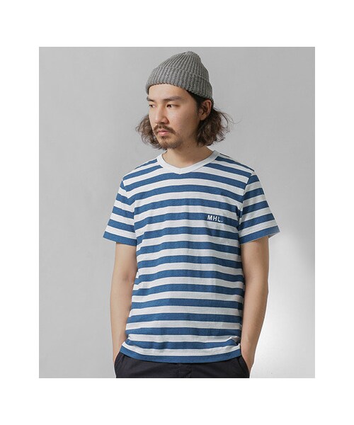 URBAN RESEARCH（アーバンリサーチ）の「MHL.×URBAN RESEARCH　別注ボーダーロゴTシャツ（トップス・メンズ・BLUE/BLACK/KHAKI/GREY・S/M/L）」の5枚目の写真